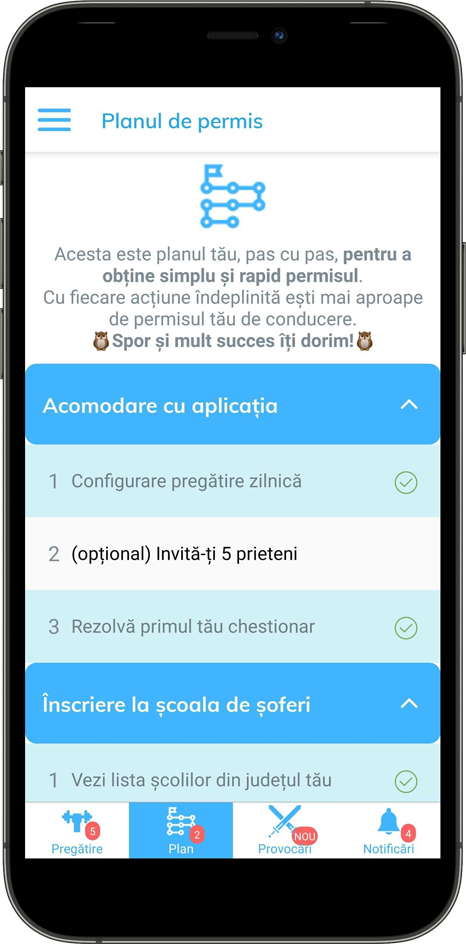 Planul de luat permisul in aplicatie
